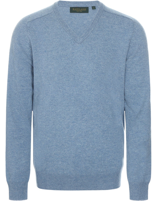 Pullover klassiek Lamswol v-hals | Blauw