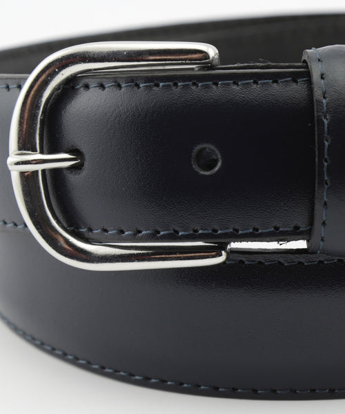 Leather Belt Silver Stripe | Navy Blue