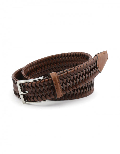 Elastic Leather Braided Belt | Brown