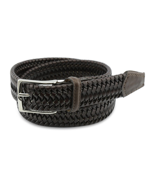 Elastic Leather Braided Belt | Brown