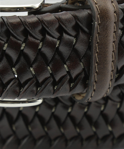 Elastic Leather Braided Belt | Brown