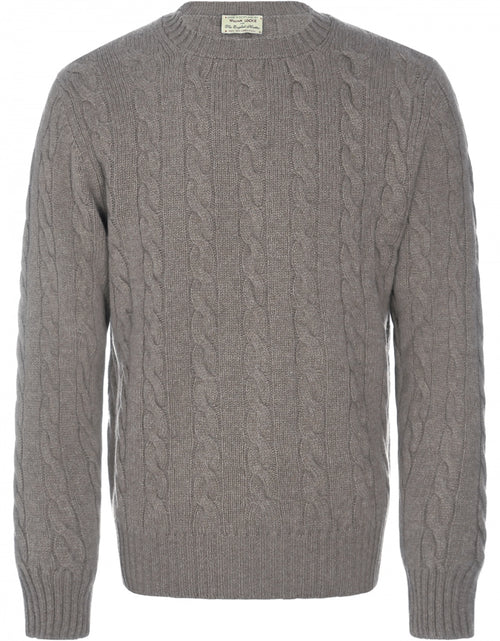 Cable knit crew neck sweater | Brown