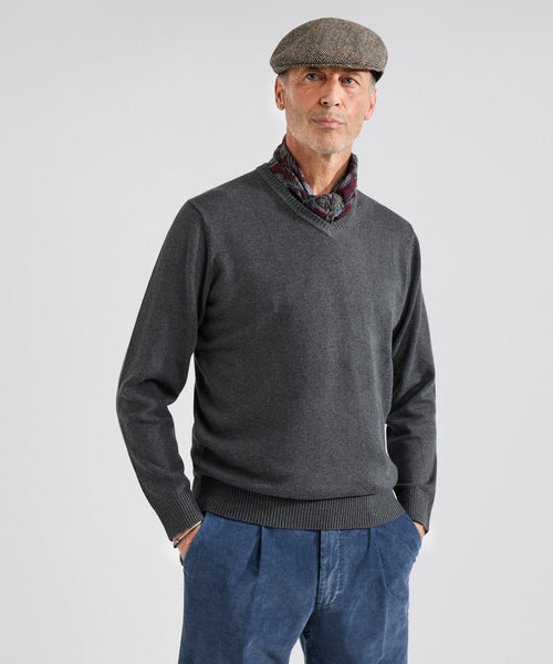 Cotton v-neck sweater | Anthracite Grey