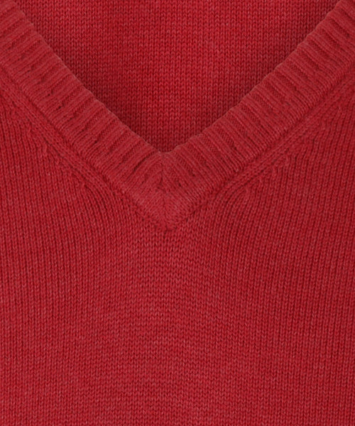 Cotton v-neck sweater | Red