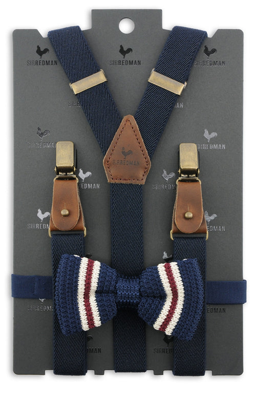 Bow tie/suspender combination with clips and tabs | Blue