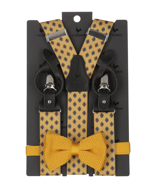 Bow tie/suspender combination with clips and tabs | Yellow