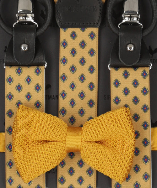 Bow tie/suspender combination with clips and tabs | Yellow