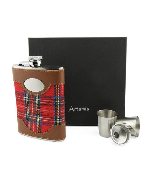 Tartan Flask with Funnel and Cups 8oz | Red