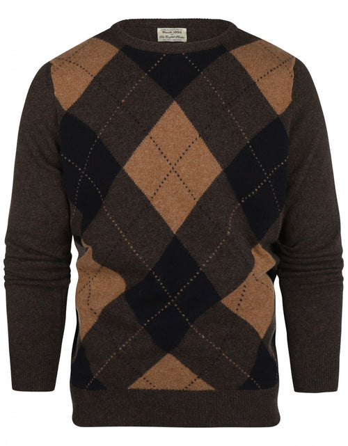 WL Round Neck Checked Sweater | Brown