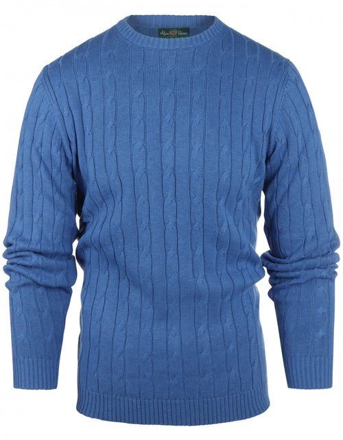 Cable Knit Sweater Cotton/Cashmere Crew Neck | Blue