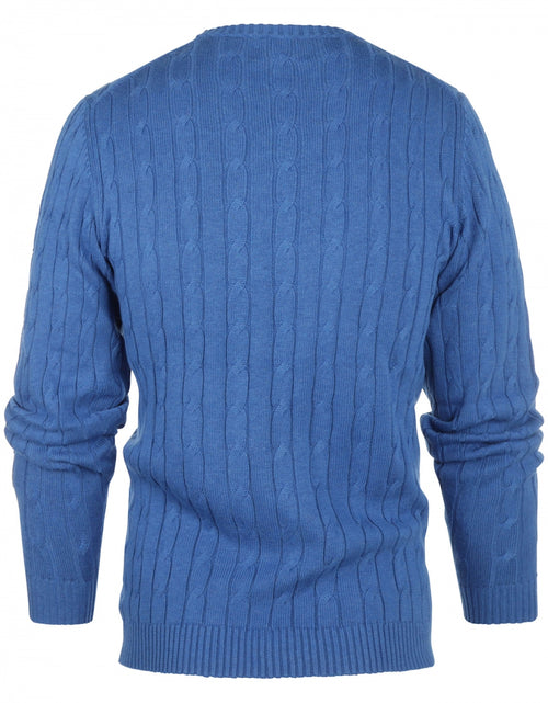 Cable Knit Sweater Cotton/Cashmere Crew Neck | Blue