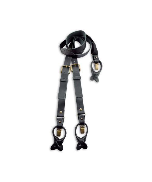 Leather 2-in-1 braces with clips and tabs | Black