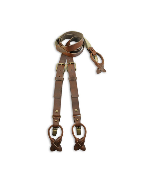 Leather 2-in-1 braces with clips and tabs | Brown