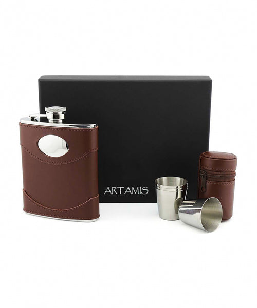 Hip flask gift set | Brown