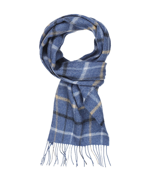 Checked Lambswool Scarf | Grey Beige Blue Overcheck