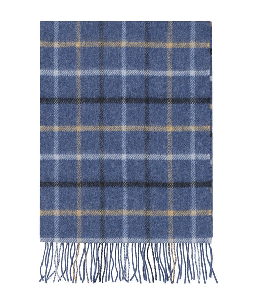 Checked Lambswool Scarf | Grey Beige Blue Overcheck