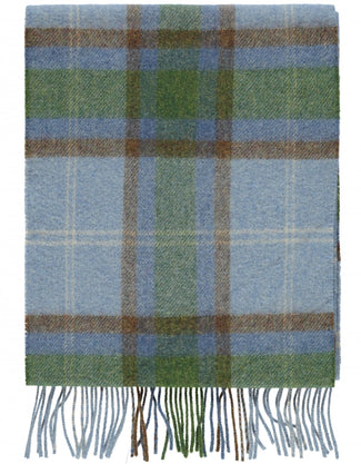 Checked Lambswool Scarf | Light Blue Green Check