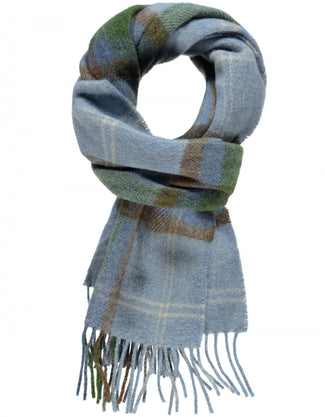 Checked Lambswool Scarf | Light Blue Green Check