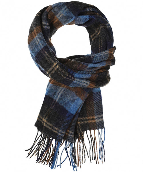 Checked Lambswool Scarf | Blue Orange Mix Check