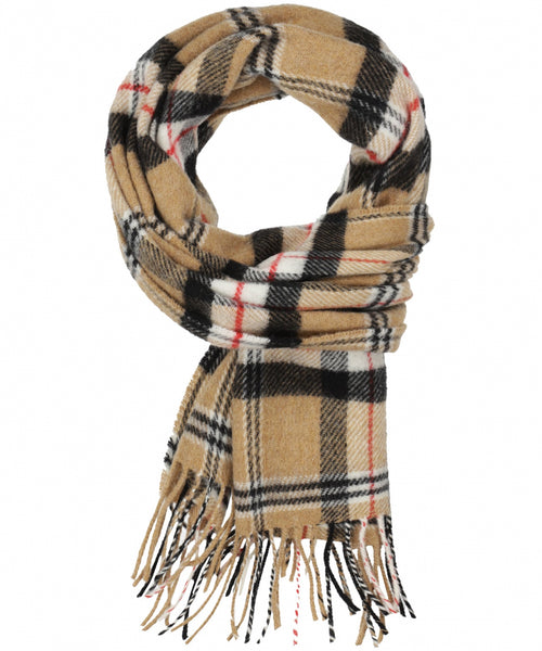 Checked Lambswool Scarf | Camel or Merrick Tartan