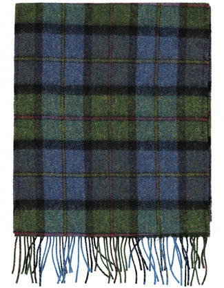 Checked Lambswool Scarf | Denim Green Tartan