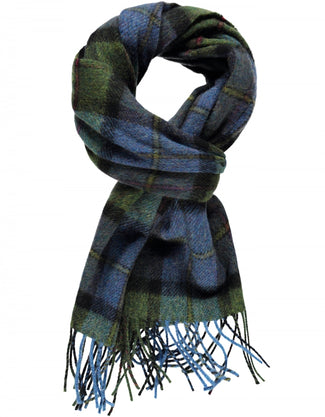 Checked Lambswool Scarf | Denim Green Tartan