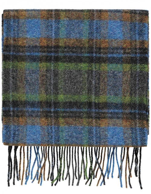 Long Lambswool Check Scarf | Green Blue Burnt Orange Check