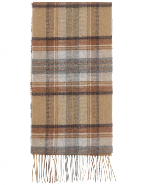 Long Lambswool Check Scarf | Silver Beige Grey Plaid