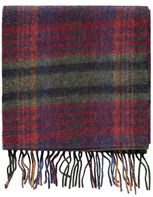 Long Lambswool Check Scarf | Green Mustard Purple Check