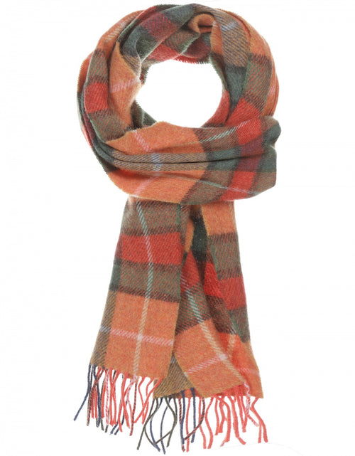 Long Lambswool Check Scarf | Orange Mustard Green Check