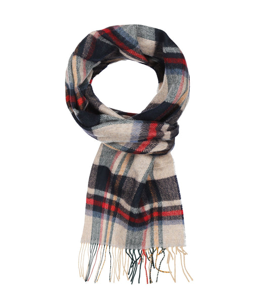 Merino Luxery Wool Scarf | Navy Red Biscuit Check