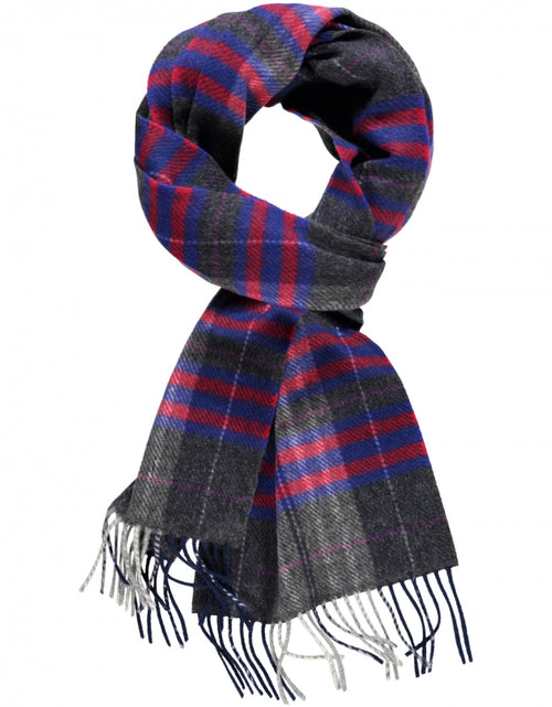 Wool Cashmere Scarf | Gray Blue Red Check