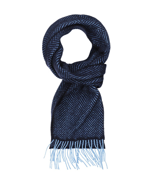 Cashmere Merino Scarf | Blue Navy Herringbone