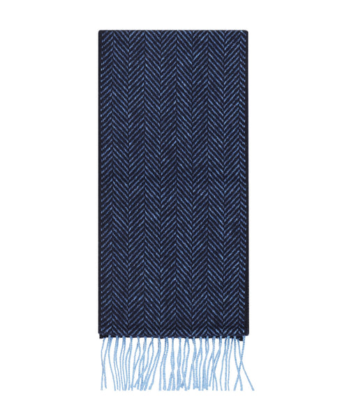 Cashmere Merino Scarf | Blue Navy Herringbone