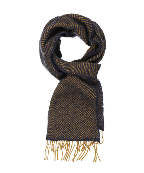 Cashmere Merino Scarf | Navy and Mustard Herringbone