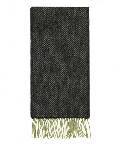 Cashmere Merino Scarf | Green Charcoal Herringbone