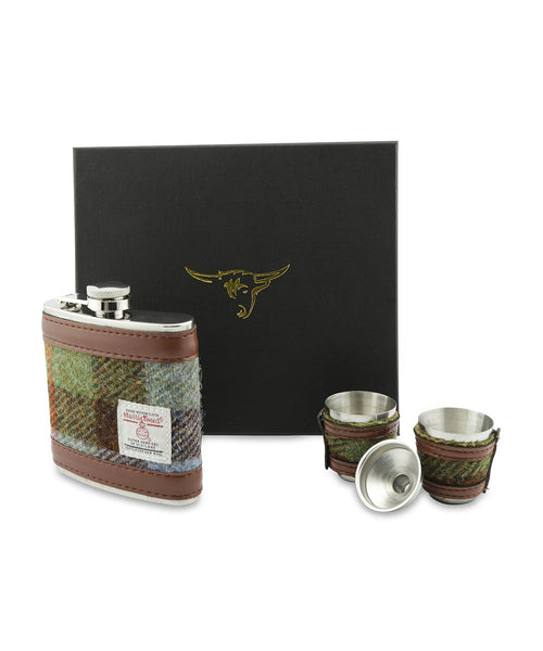 Harris Tweed Hip Flask Gift Set | Groen